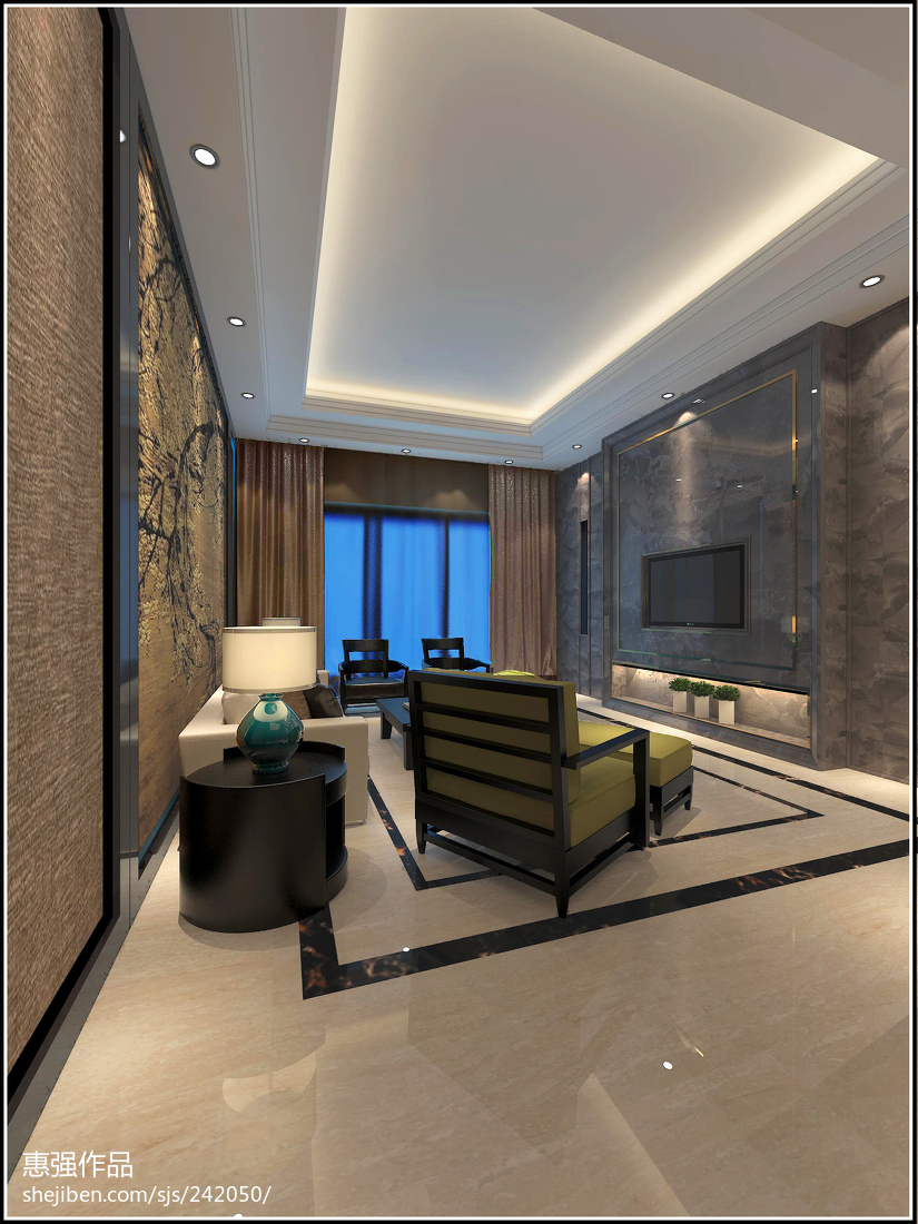 古韵新风 2013中式小客厅装修效果图集锦——落地窗与电视墙的完美融合